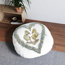 Load image into Gallery viewer, Giggle and Cuthbert LOVE - Art by Caroline Le Bourgeois - Tufted Floor Pillow, Round
