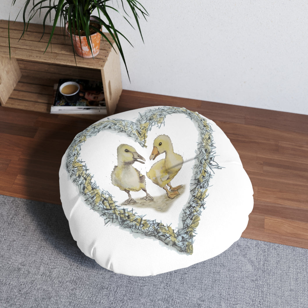 Giggle and Cuthbert LOVE - Art by Caroline Le Bourgeois - Tufted Floor Pillow, Round