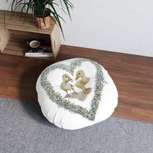 Load image into Gallery viewer, Giggle and Cuthbert LOVE - Art by Caroline Le Bourgeois - Tufted Floor Pillow, Round
