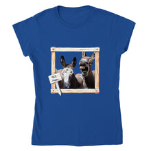 Load image into Gallery viewer, BEE Happy, Donkeys - Classic Womens Crewneck T-shirt - Photo By Kara Robertson - Art by Caroline Le Bourgeois
