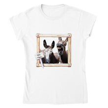 Load image into Gallery viewer, BEE Happy, Donkeys - Classic Womens Crewneck T-shirt - Photo By Kara Robertson - Art by Caroline Le Bourgeois
