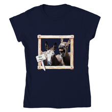 Load image into Gallery viewer, BEE Happy, Donkeys - Classic Womens Crewneck T-shirt - Photo By Kara Robertson - Art by Caroline Le Bourgeois
